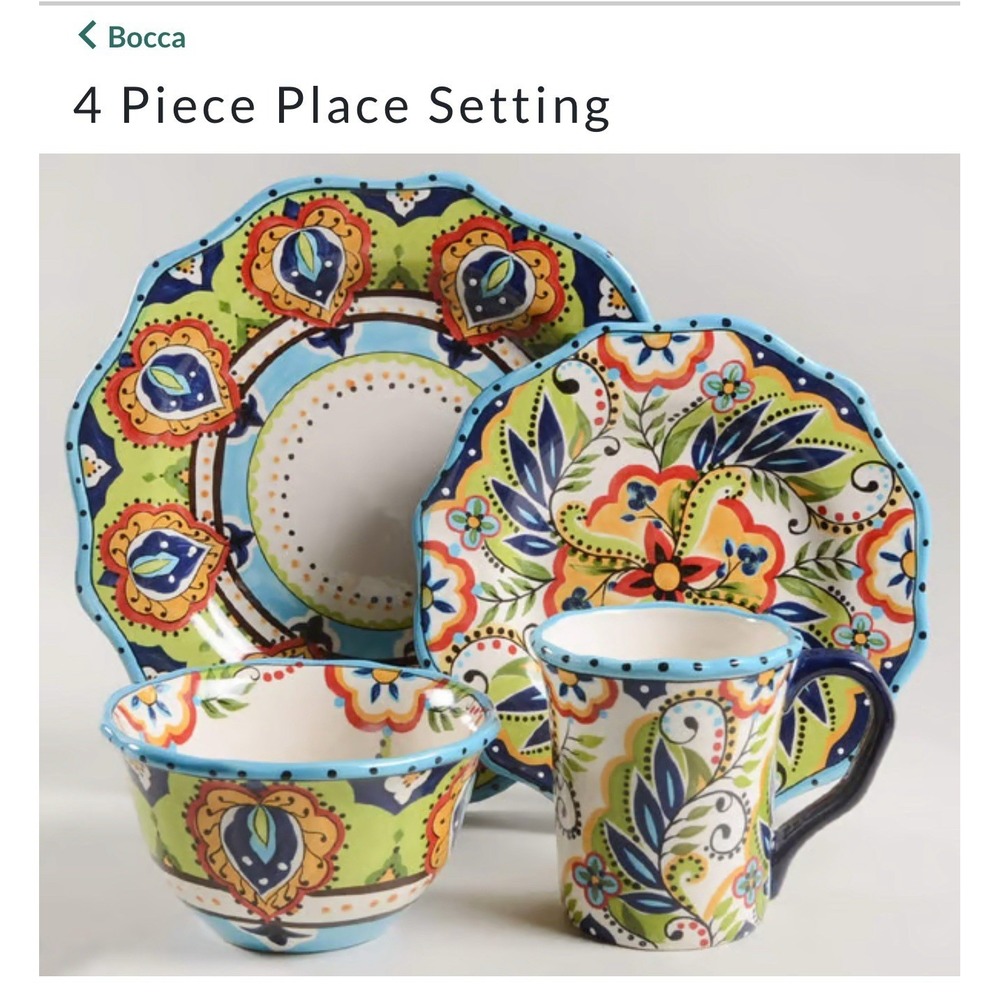 NIB Tabletops Unlimited Bocca‎ 4 Pc PLACE SETTING Scalloped Earthenware NEW